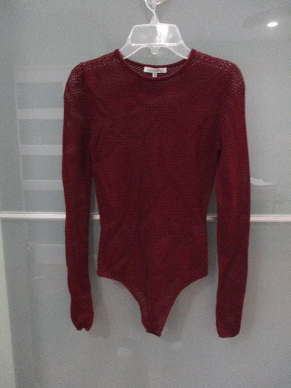 Ronny Kobo Long Sleeve Mesh Print Crewneck Bodysuit